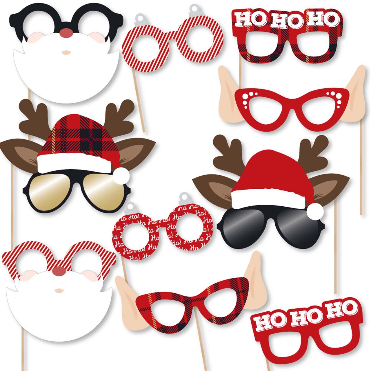Big Dot of Happiness Jolly Santa Claus Glasses - Paper Card Stock Christmas Party Photo Booth Props Kit - 10 Count